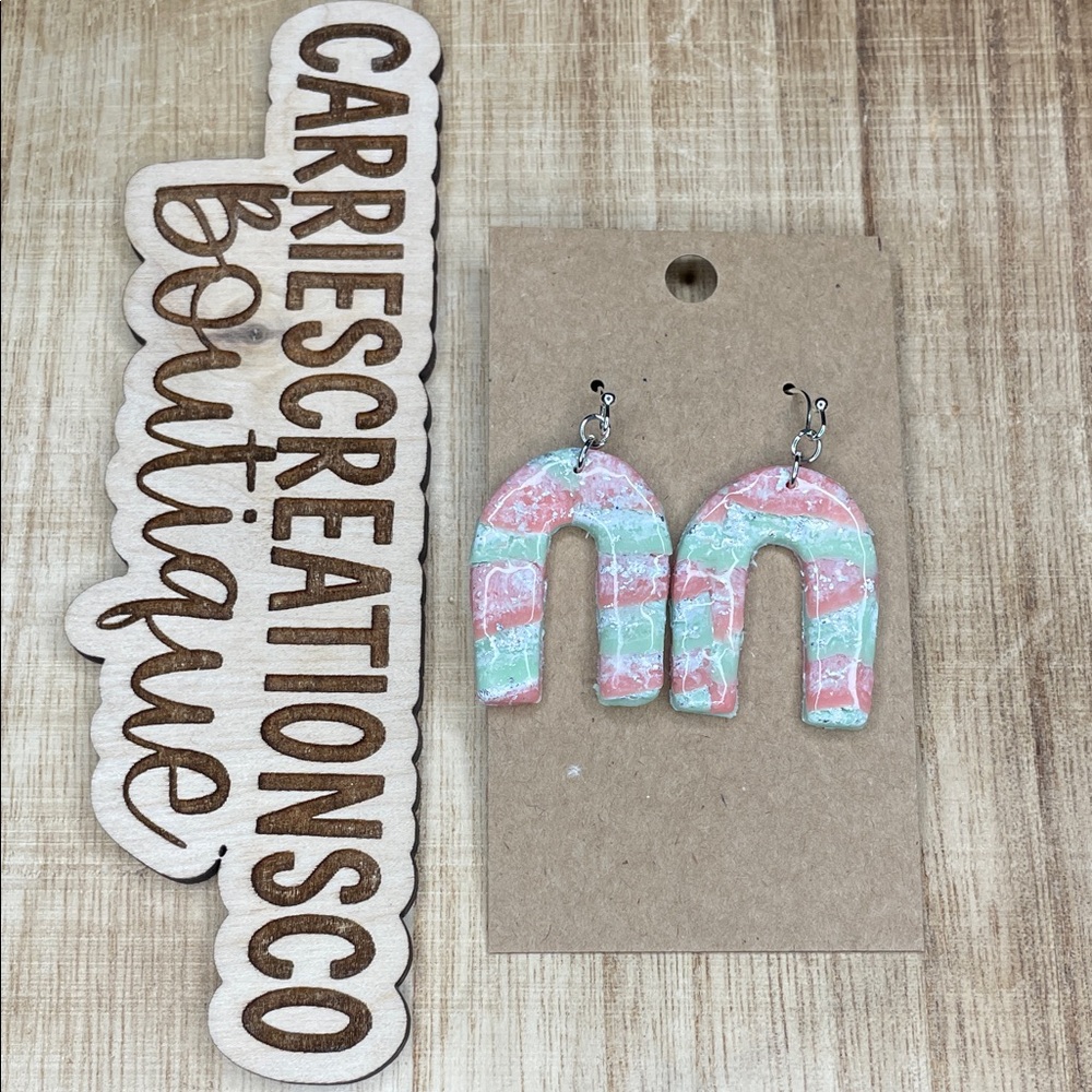 Handmade Pastel Striped Arch Earrings - Pink & Mint
